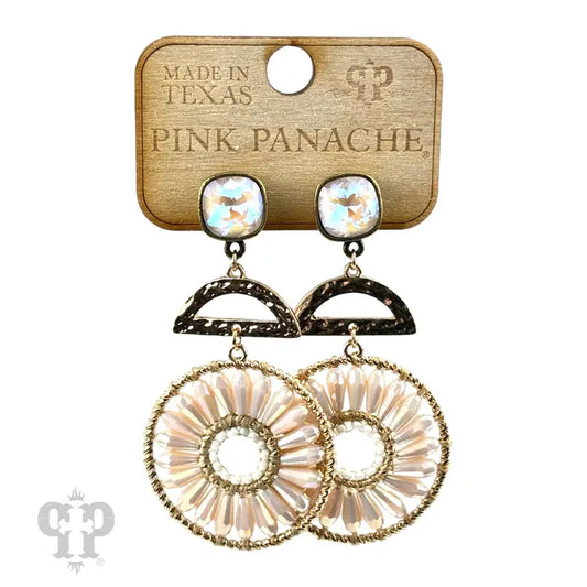Pink Panache - Modern Circle Earring, Austrian Crystal - Ivory