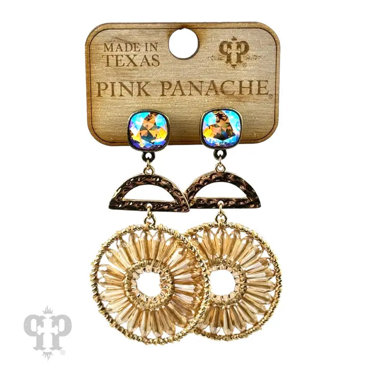 Pink Panache - Modern Circle Earring, Austrian Crystal - Brown