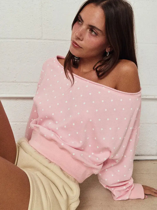 Papermoon - Polka Dot Off Shoulder Sweatshirt
