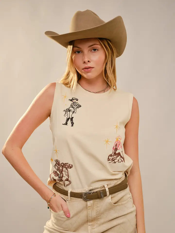 Blue B - Western Motif Embroidered Top