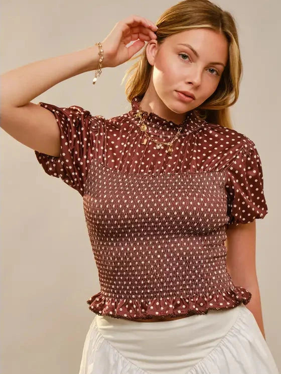 Blue B - Polka Dot Mock Neck Top