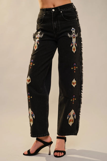 Blue B - Tribal Embroidered Fringe Jeans