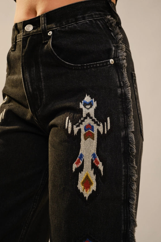 Blue B - Tribal Embroidered Fringe Jeans
