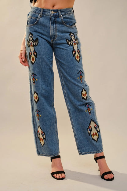 Blue B - Tribal Embroidered Fringe Jeans
