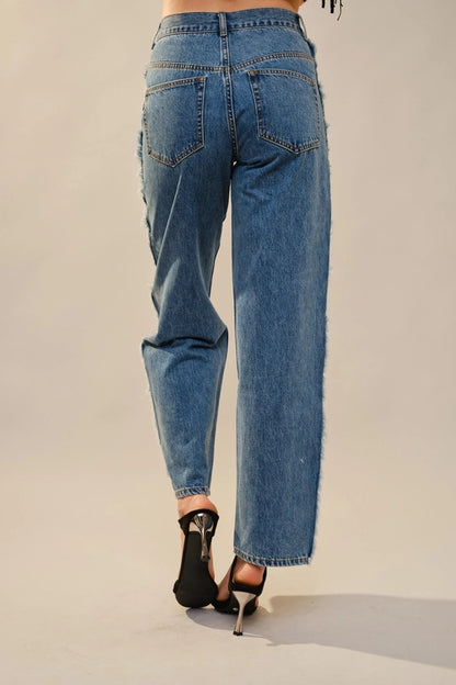Blue B - Tribal Embroidered Fringe Jeans