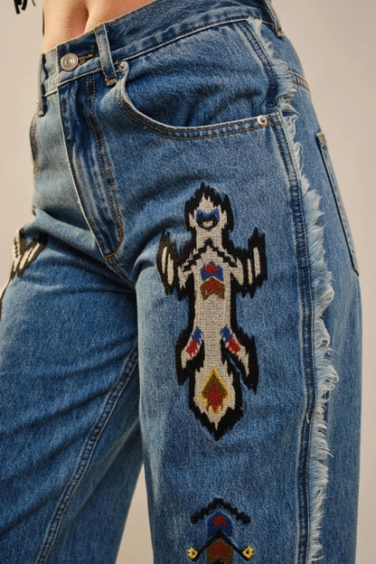 Blue B - Tribal Embroidered Fringe Jeans