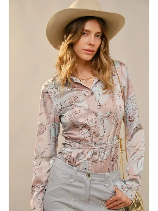 Blue B - Western Motif Printed Bodysuit
