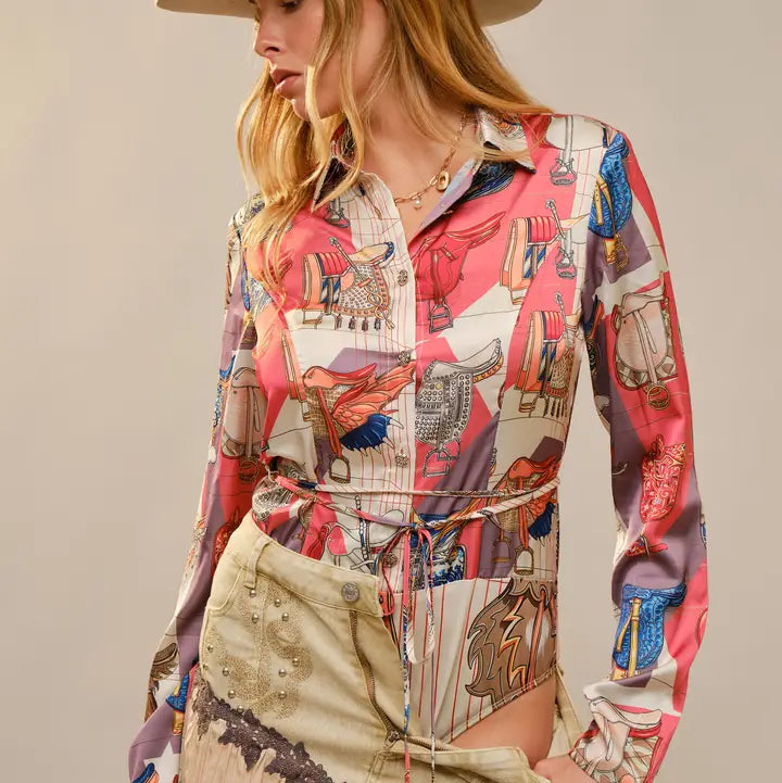 Blue B - Western Motif Printed Bodysuit