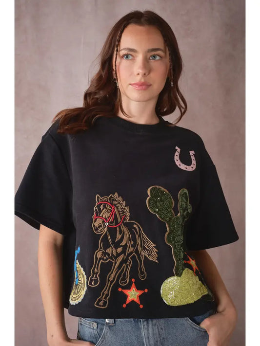 Blue B - Western Patch Top