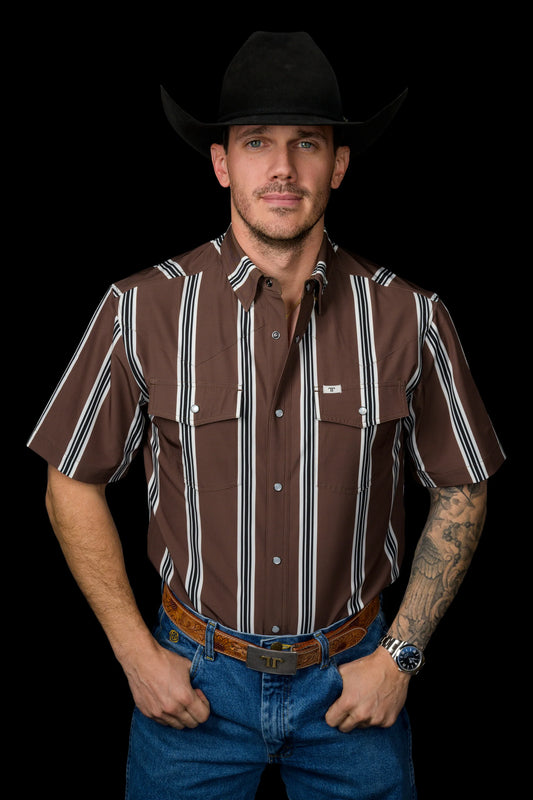 FERRELL- The Hatfield Short Sleeve Pearl Snap Shirt - Brown