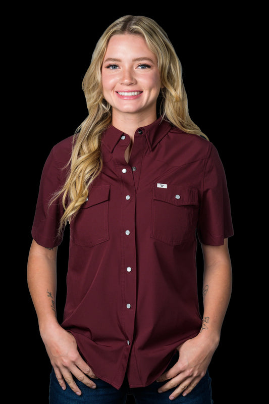 FERRELL - Women Pearl Snap Short Sleeve - Maroon