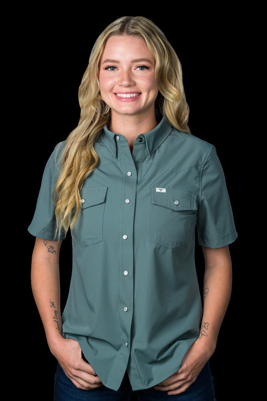 FERRELL - Women Pearl Snap Short Sleeve - Aqua