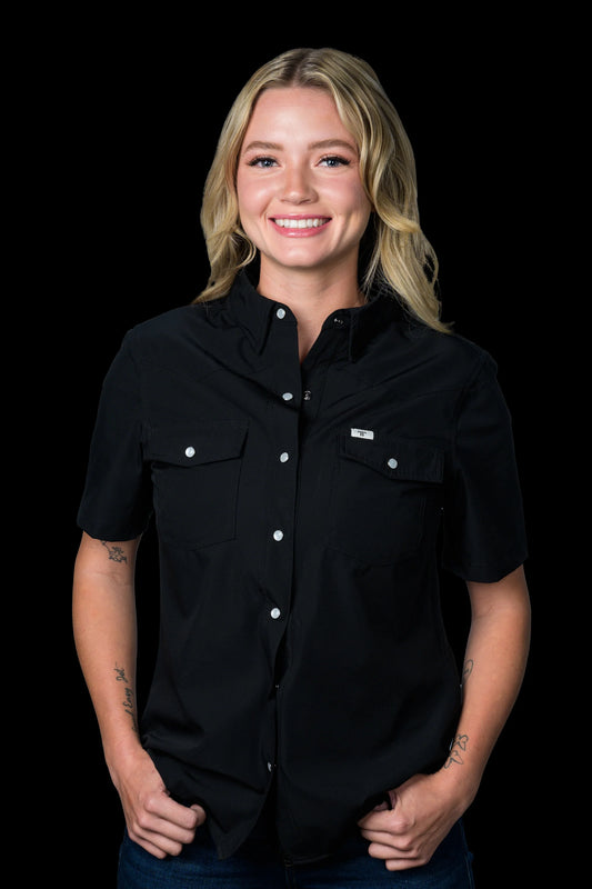 FERRELL - Womens Pearl Snap Short Sleeve - Black