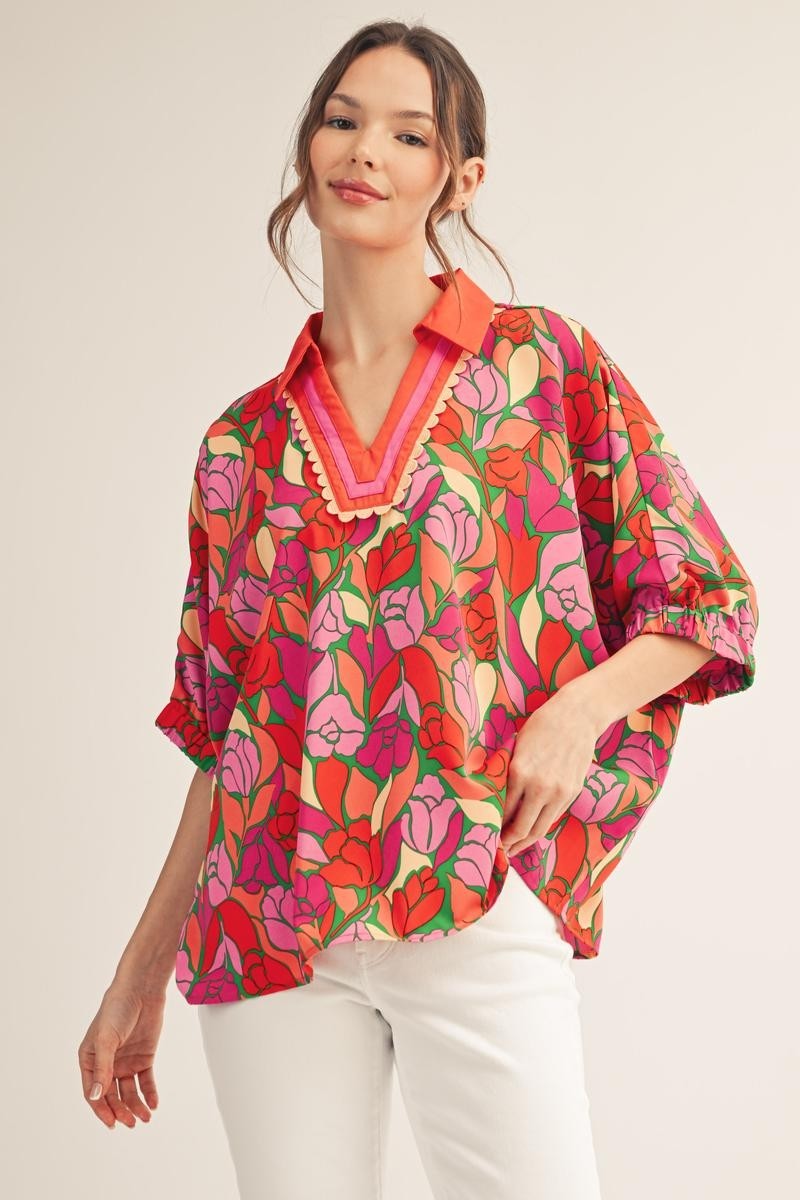 Jodifl - Drop Shoulder Floral Top