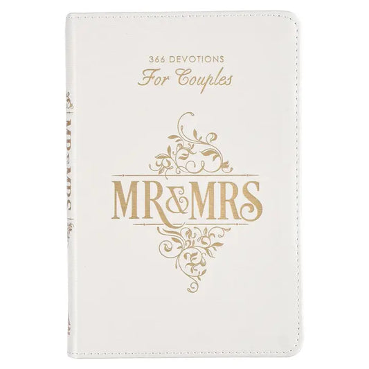 Christian Art Gifts -  Devotional For Mr. & Mrs. - White Faux Leather