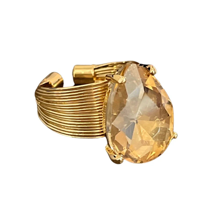 Champagne teardrop rhinestone ring Gold
