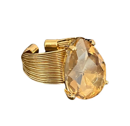 Champagne teardrop rhinestone ring Gold