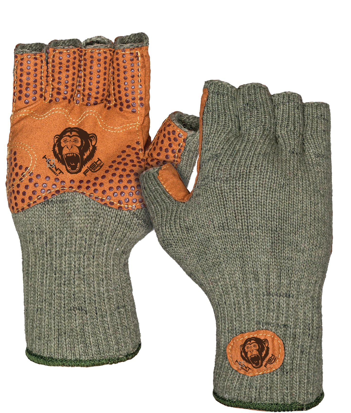 Hunt Monkey Men's Wooly Half Finger Gloves Moss - XXL