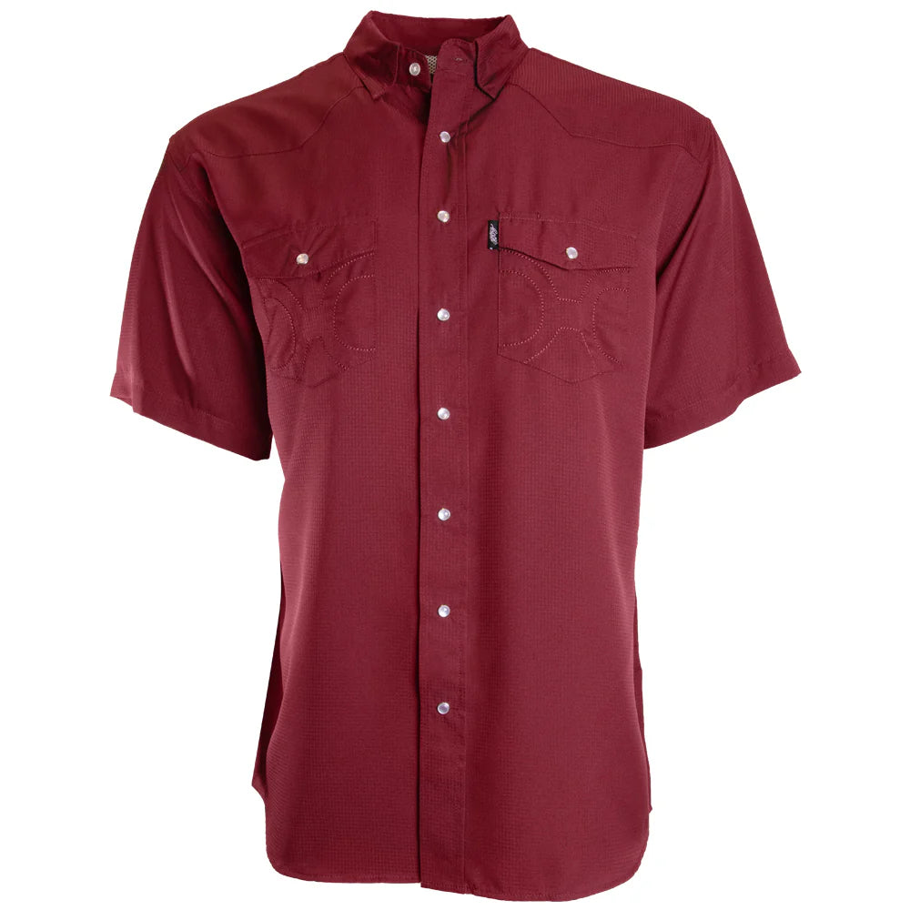 HOOEY - "Sol" Maroon Short Sleeve Pearl Snap Shirt