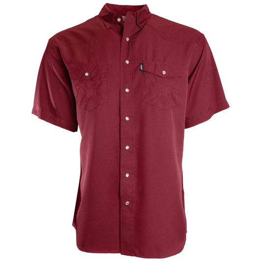 HOOEY - "Sol" Maroon Short Sleeve Pearl Snap Shirt