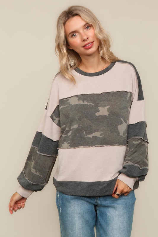 Haptics - French Terry Camouflage Loose Fit Knit Top