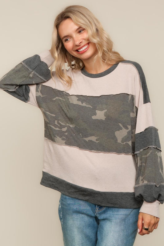 Haptics - Plus French Terry Camouflage Loose Fit Knit Top