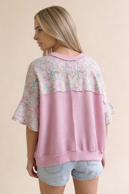Haptics - Oversized Flutter Sleeve Floral Pullover Top