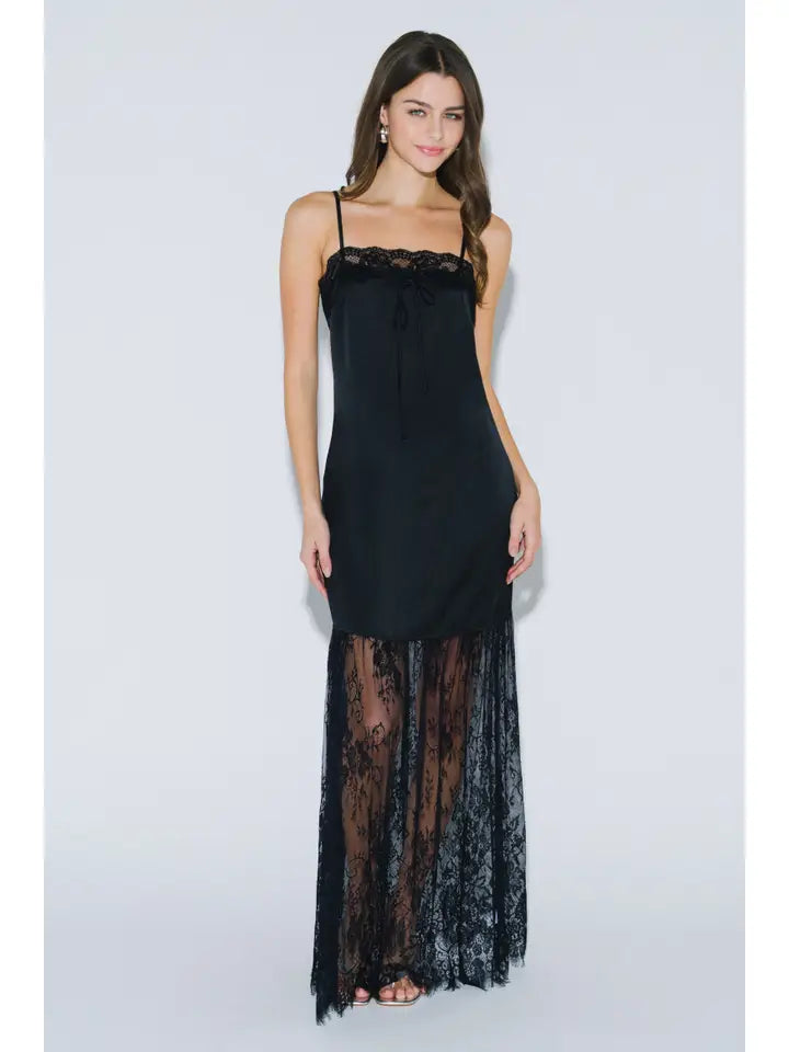 Blue Blush - Lace Satin Slip Maxi Dress
