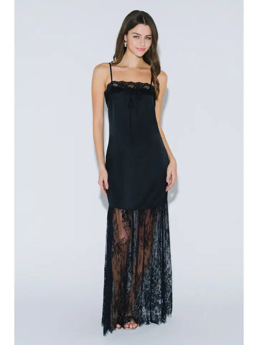 Blue Blush - Lace Satin Slip Maxi Dress
