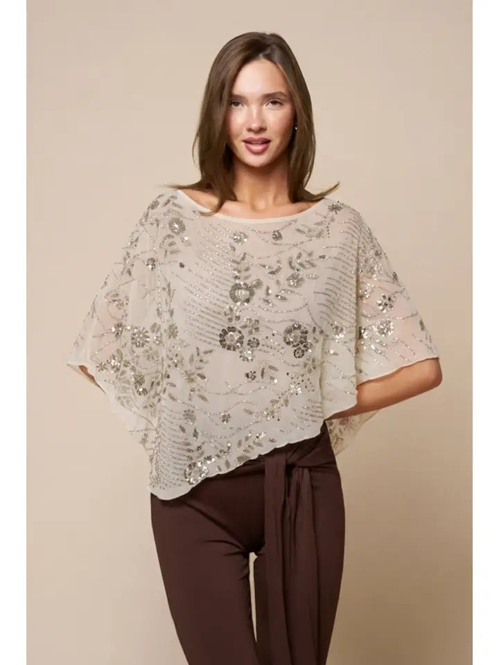 Blue Blush - Sequin Poncho Top
