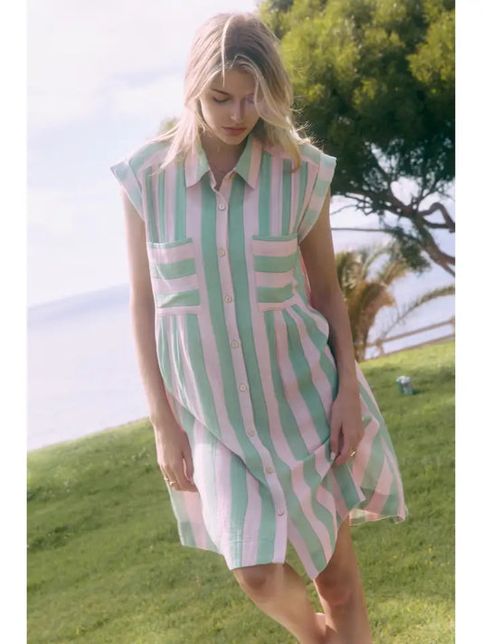 ODDI - Sleeveless Striped Button-Down Dress