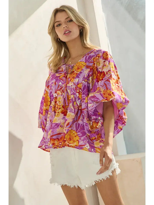 Oddi - Printed Blouse with Wide Bubble Sleeve