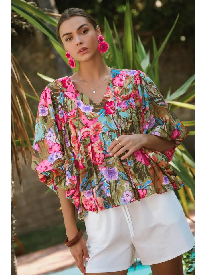 Oddi - Printed Blouse with Wide Bubble Sleeve