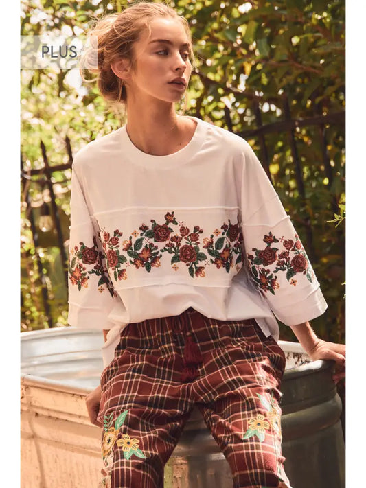 Oddi - Plus Floral Embroidered Knit Top