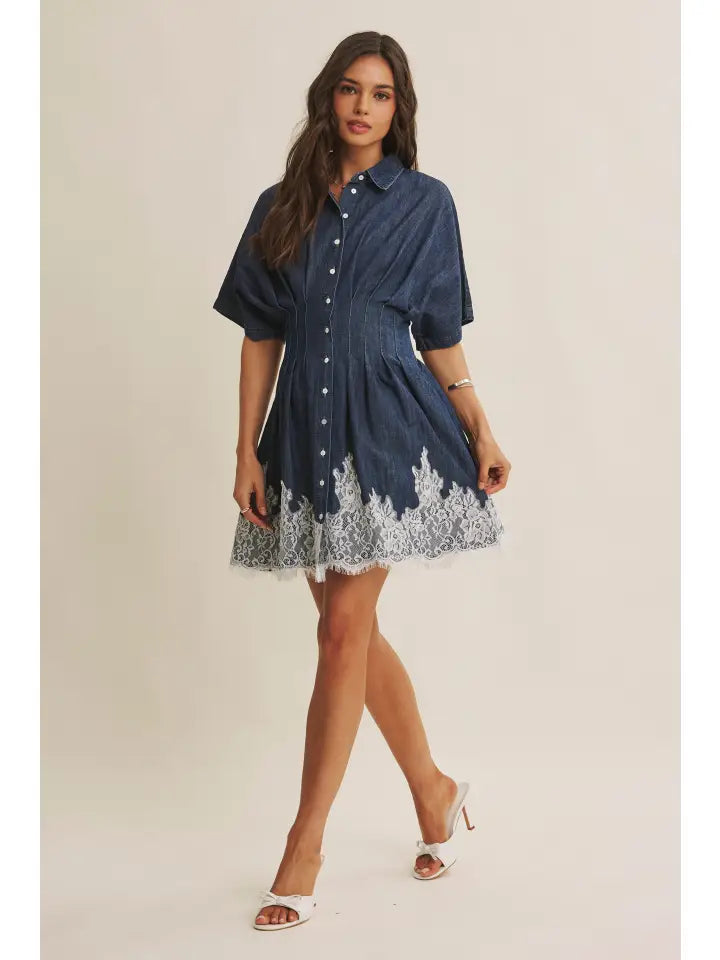 in february - Denim Midi Lace Dress