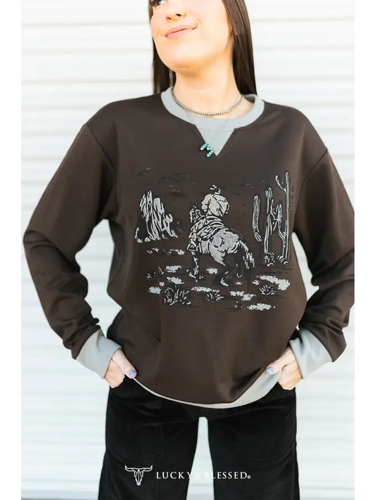 LUCKY & BLESSED - Bucking Bronco Pullover