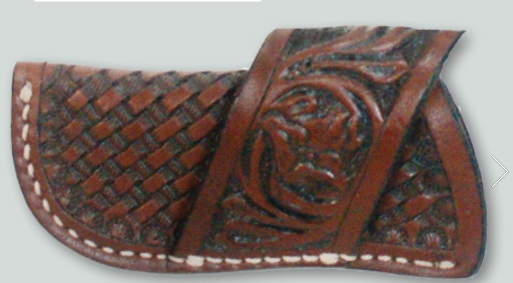 KNIFE SHEATH 4" LTHR BRN BASKET WEAVE FLORAL