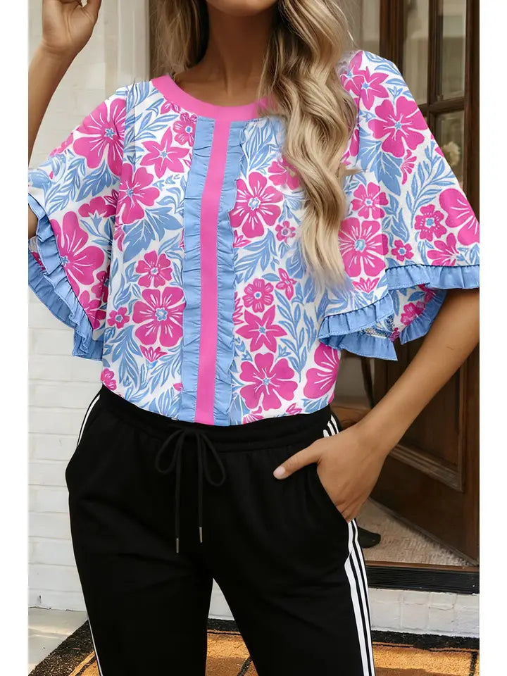 LA Society - Floral Ruffled Blouse
