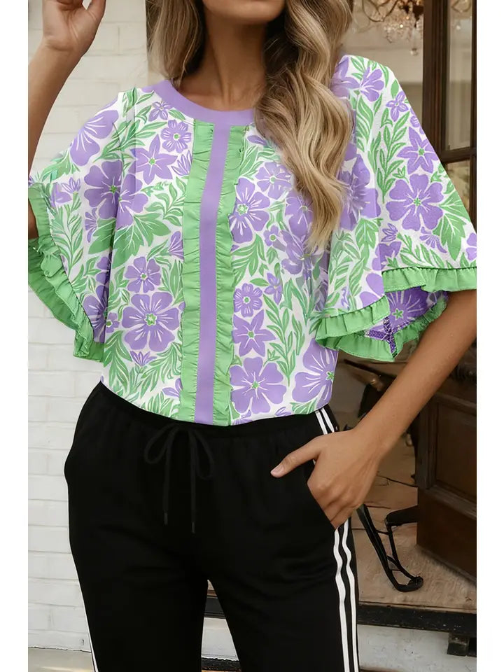 LA Society - Floral Ruffled Blouse