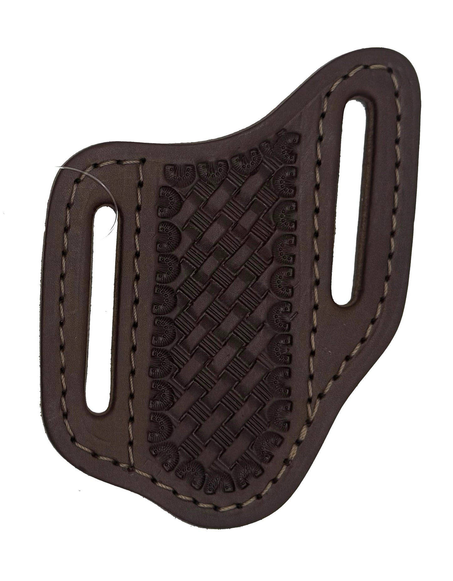 Lavaca Leather - Slanted Pancake Sheath -Medium-Basket Stamp- Brown