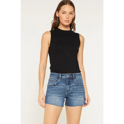 Mica Denim - Mid Rise Frayed Hem Shorts