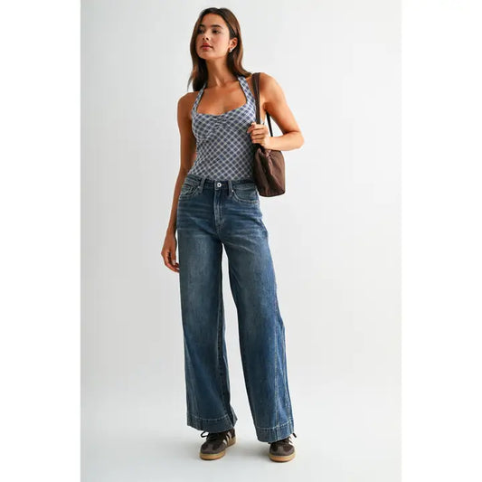 Mica Denim - High-Rise Wide Leg Panel Jeans