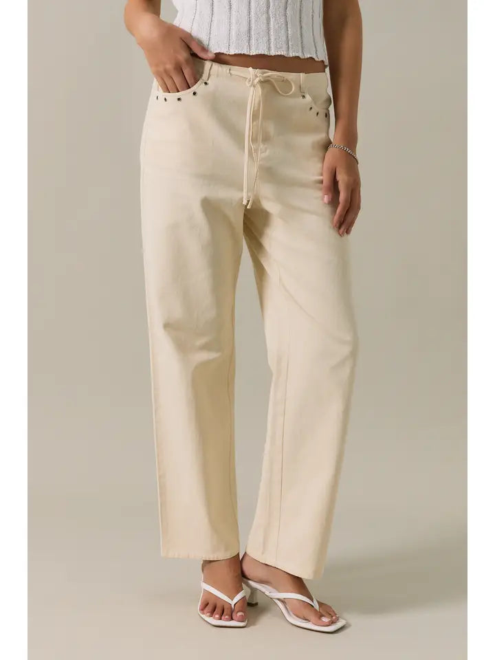 Sunday Edition by LE LIS - Mid Rise Grommet Pocket Drawstring Straight Leg Pants