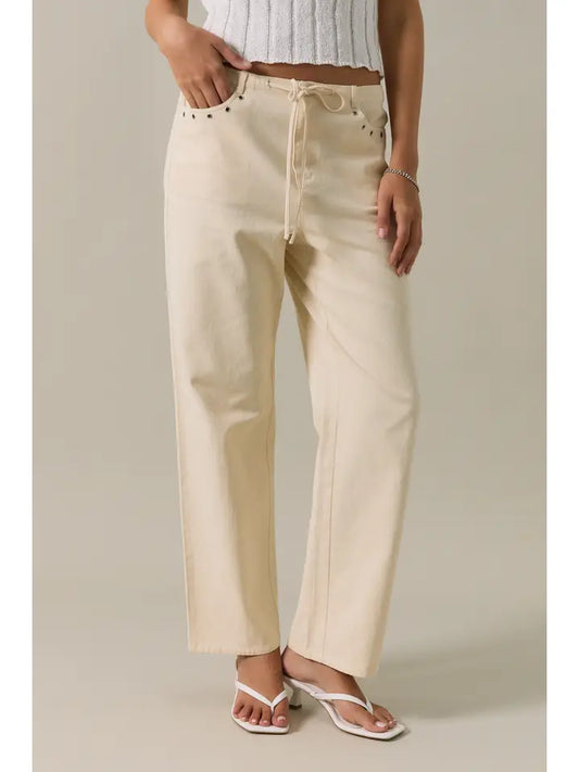 Sunday Edition by LE LIS - Mid Rise Grommet Pocket Drawstring Straight Leg Pants