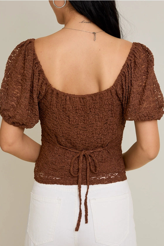 LE LIS - Puff Half Sleeve Lace Top