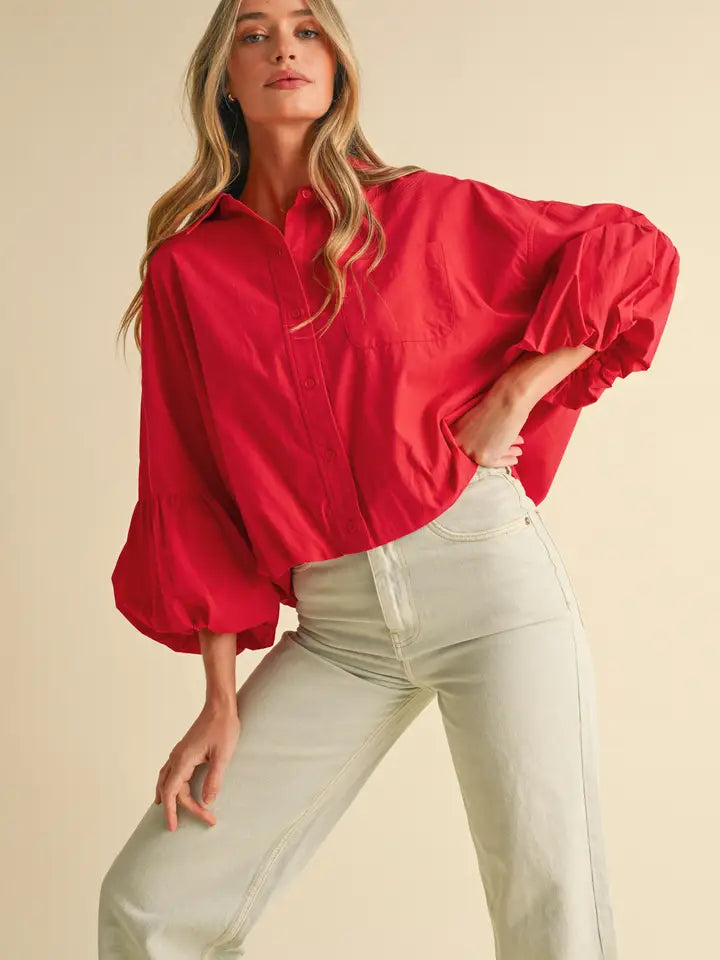 &MERCI - Button Down Bubble Sleeve Top