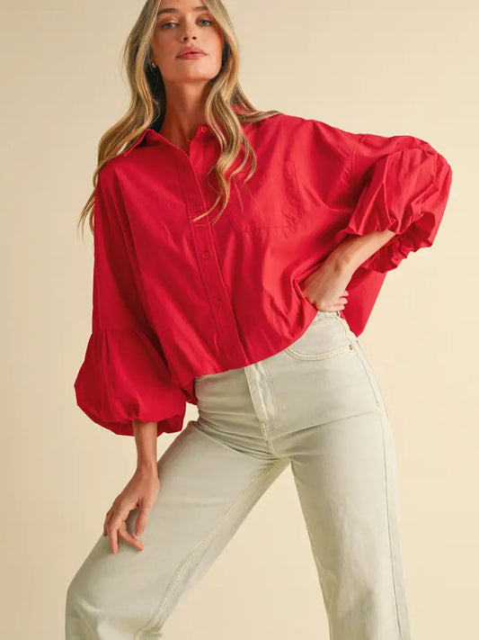 &MERCI - Button Down Bubble Sleeve Top