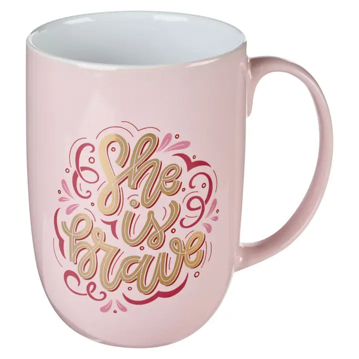 Christian Art Gifts - Mug Pink/White - She Is Brave