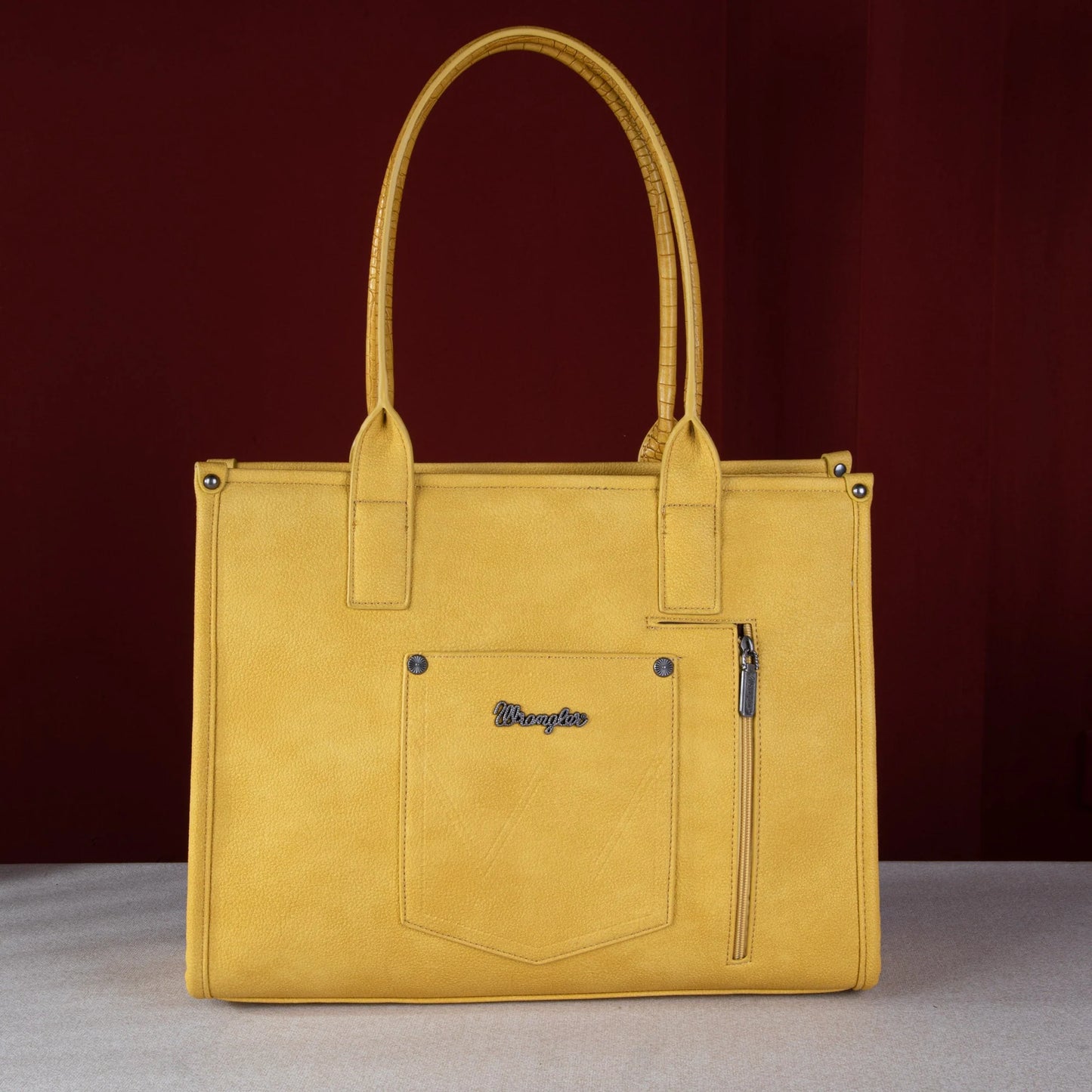 Wrangler Croc Print Concealed Carry Wide Tote - Mustard