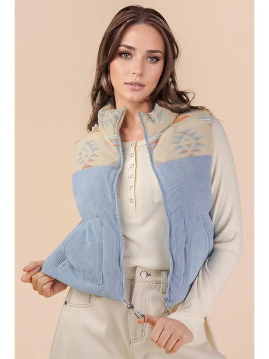 VERY J - Aztec Corduroy Puffer Vest
